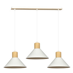 Emibig Vejen longue lampe suspendue réglable blanche avec bois conique scandinave 3x E27