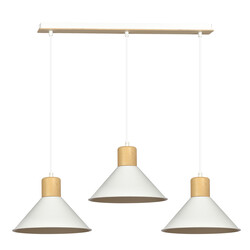 Vejen long adjustable white with wood conical Scandinavian hanging lamp 3x E27