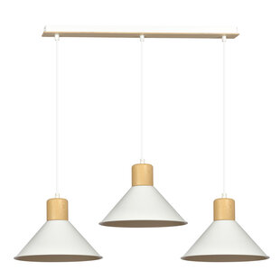 Vejen lámpara colgante escandinava cónica larga ajustable blanca con madera 3x E27