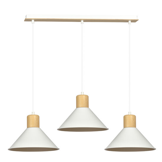 Vejen longue orientable blanche avec bois suspension scandinave conique 3x E27