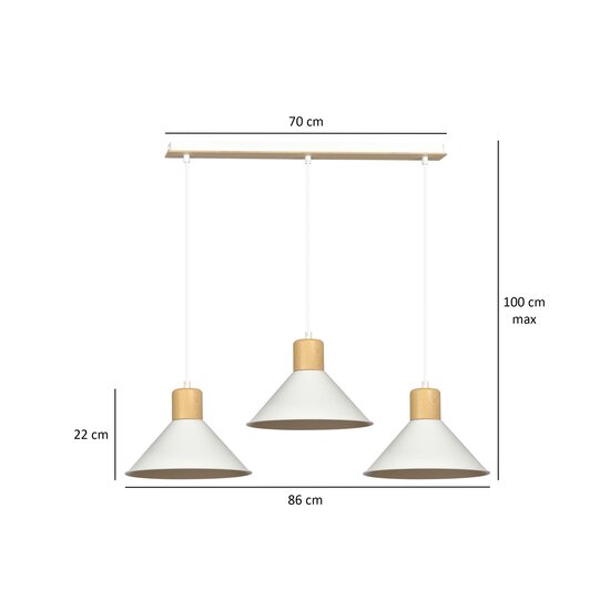 Vejen longue orientable blanche avec bois suspension scandinave conique 3x E27