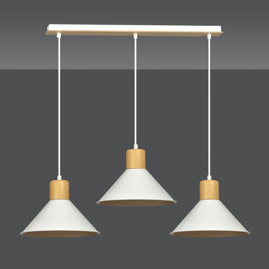 Vejen longue orientable blanche avec bois suspension scandinave conique 3x E27