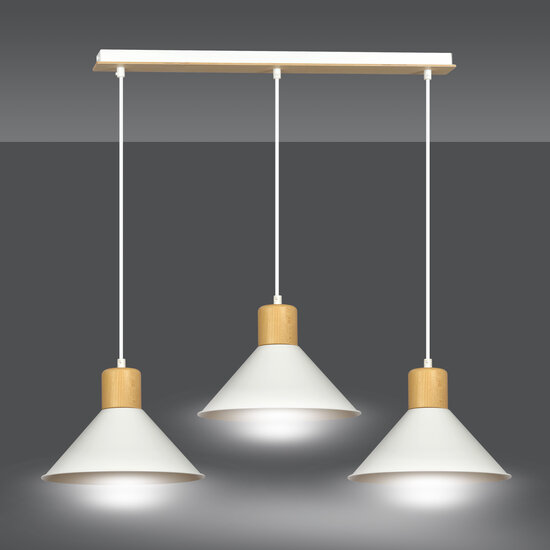 Vejen lange regelbare wit met hout konische Scandinavische hanglamp 3x E27