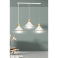 Emibig Emibig Vejen lámpara colgante ajustable larga blanca con madera cónica escandinava 3x E27 - Iluminación ideal para interiores modernos