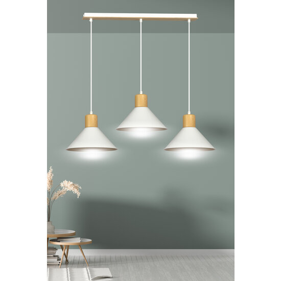 Vejen longue orientable blanche avec bois suspension scandinave conique 3x E27