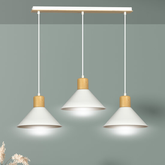 Vejen longue orientable blanche avec bois suspension scandinave conique 3x E27