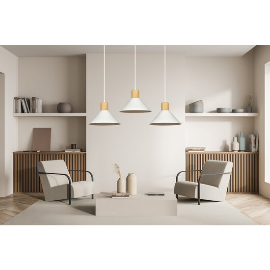 Emibig Emibig Vejen long adjustable white with wood conical Scandinavian hanging lamp 3x E27 - Ideal lighting for modern interiors
