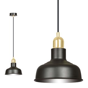 Lámpara colgante Egedal negra con pantalla cúpula pequeña dorada E27