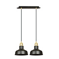 Suspension double large Egedal noire avec petits abat-jour bombés dorés 2x E27