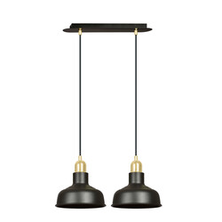 Suspension double large Egedal noire avec petits abat-jour bombés dorés 2x E27