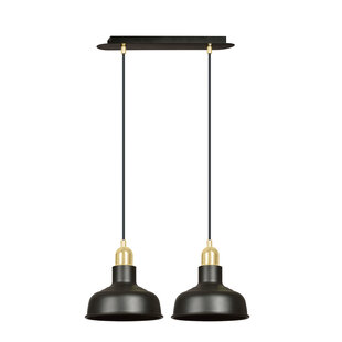 Egedal brede dubbele hanglamp zwart met gouden kleine koepelvormige kappen 2x E27