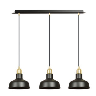 Egedal lange 3x E27 hanglamp zwart met goud met elegante koepels