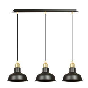 Egedal long 3x E27 hanging lamp black with gold with elegant domes