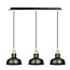 Lámpara colgante Egedal larga 3x E27 negra con dorado con elegantes cúpulas