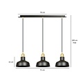 Lampe à suspension Egedal longue 3x E27 noire avec or avec dômes élégants