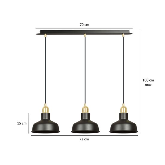 Emibig Emibig Egedal lange 3x E27 hanglamp zwart met goud met elegante koepels - Perfecte verlichting voor elke ruimte