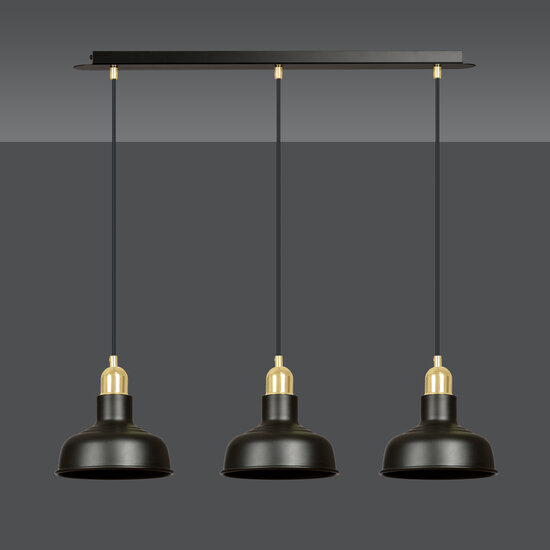 Egedal long 3x E27 hanging lamp black with gold with elegant domes