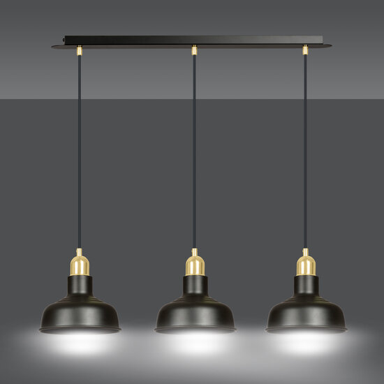 Egedal long 3x E27 hanging lamp black with gold with elegant domes