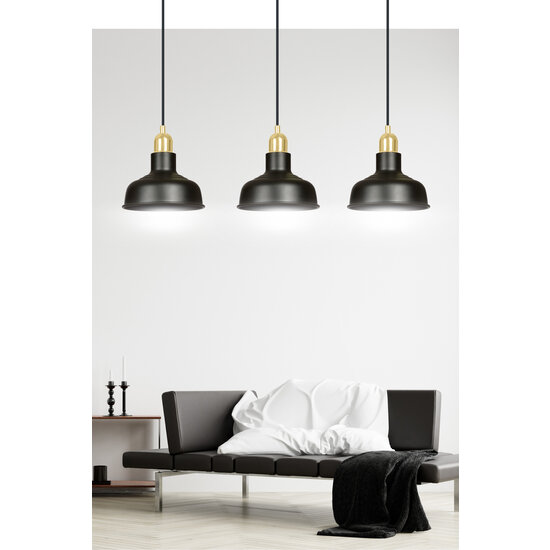 Lampe à suspension Egedal longue 3x E27 noire avec or avec dômes élégants