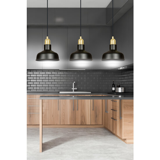 Egedal long 3x E27 hanging lamp black with gold with elegant domes
