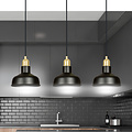 Egedal long 3x E27 hanging lamp black with gold with elegant domes