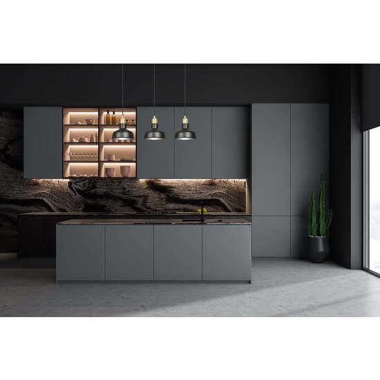 Emibig Emibig Egedal lange 3x E27 hanglamp zwart met goud met elegante koepels - Perfecte verlichting voor elke ruimte