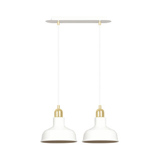 Egedal exceptionnelle double suspension blanche avec petits abat-jour bombés dorés 2x E27