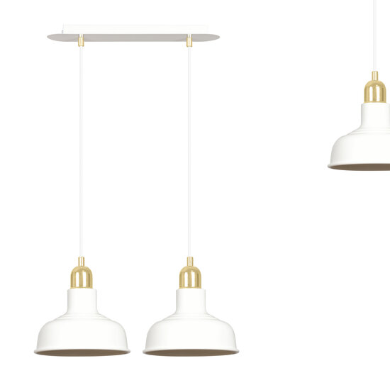 Egedal exceptional double hanging lamp white with golden small domed shades 2x E27