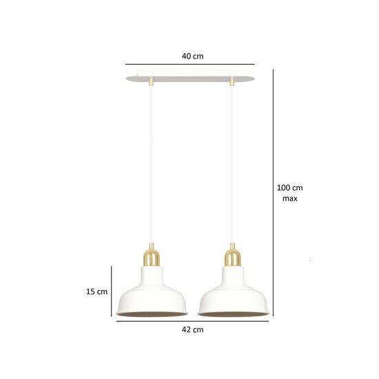 Egedal exceptional double hanging lamp white with golden small domed shades 2x E27