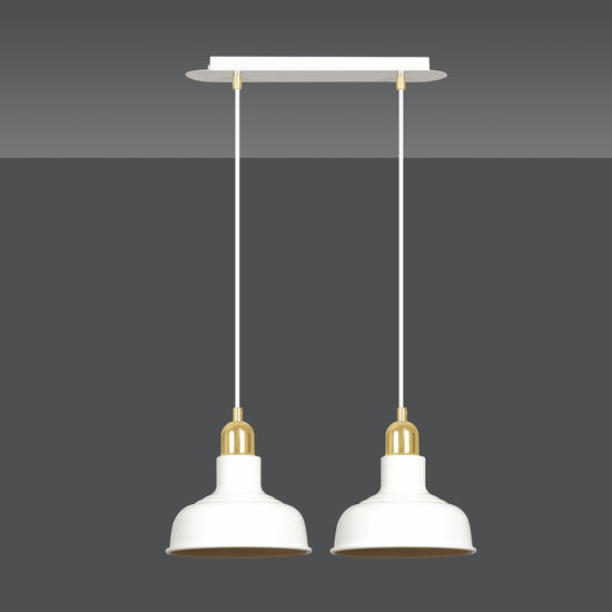 Egedal exceptional double hanging lamp white with golden small domed shades 2x E27