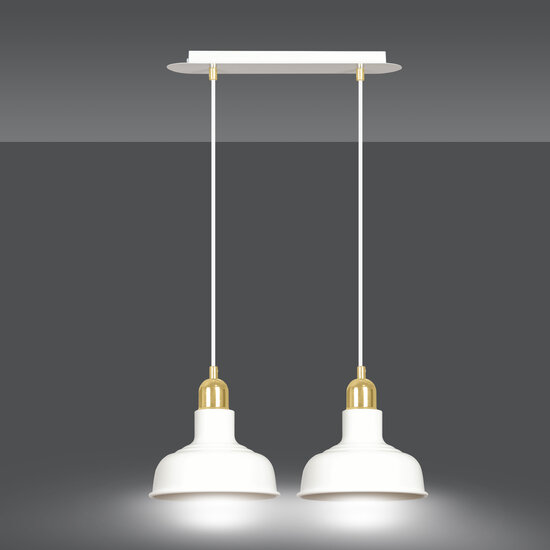 Egedal exceptional double hanging lamp white with golden small domed shades 2x E27