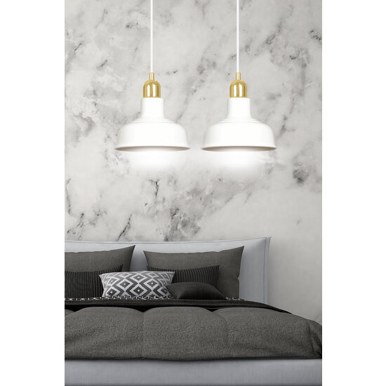 Egedal exceptional double hanging lamp white with golden small domed shades 2x E27