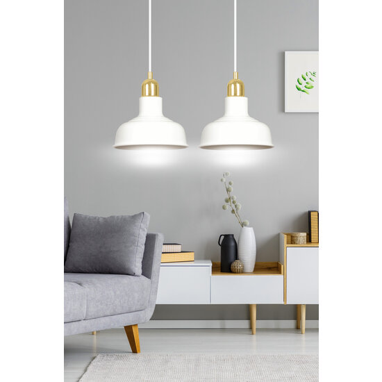 Egedal exceptional double hanging lamp white with golden small domed shades 2x E27