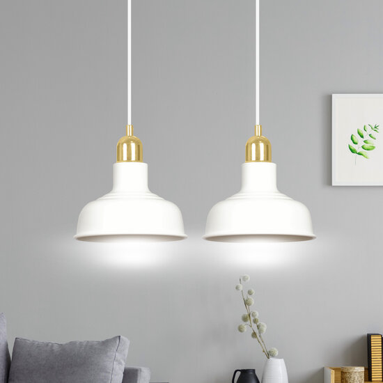 Egedal exceptional double hanging lamp white with golden small domed shades 2x E27