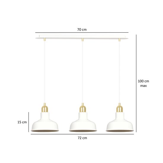 Emibig Emibig Egedal gran lámpara colgante blanca con oro 3x E27 con cúpulas elegantes - Perfecta para crear una atmósfera elegante