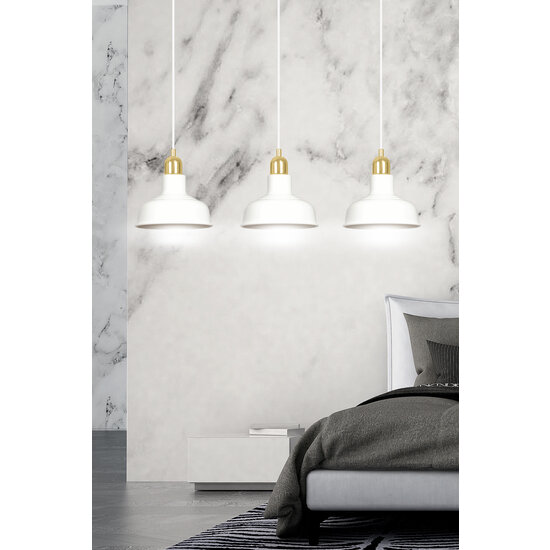 Egedal grande suspension blanche et dorée 3x E27 avec dômes élégants