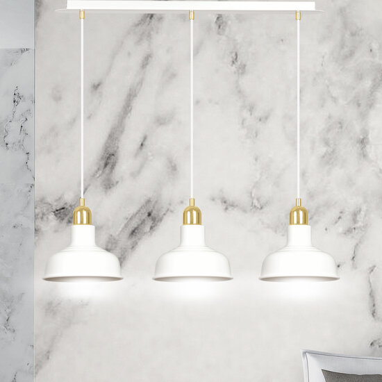 Egedal große Hängelampe in Weiß mit Gold, 3x E27, mit eleganten Kuppeln