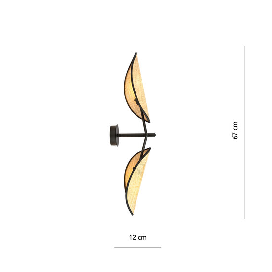 Aabenraa Wandleuchte schwarz mit textilen fallenden Blättern 2x E14