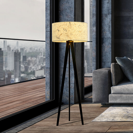 Greve 3-leg floor lamp with robust textile shade tube 1x E27