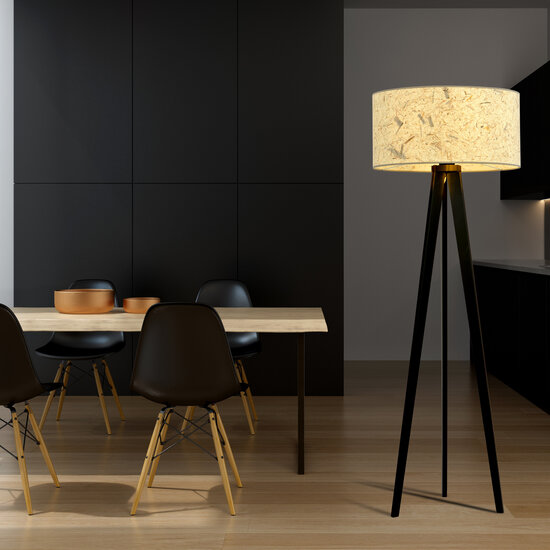 Greve 3-leg floor lamp with robust textile shade tube 1x E27
