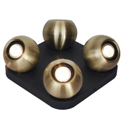 Plafonnier 4 spots noir et bronze LED carré 4x GU10