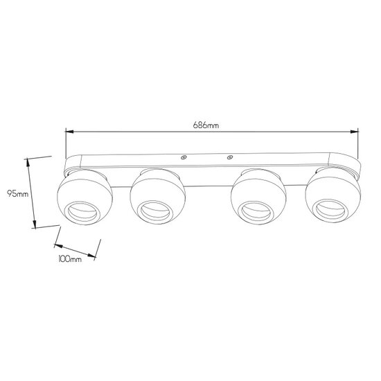 Fantasia Triton plafón negro con 4 focos GU10 orientables, estructura de barra 686 x 100 x 95 mm, bombillas excl.