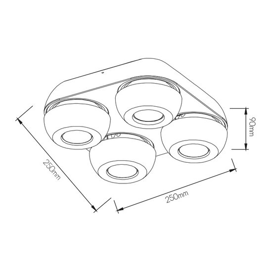 Plafonnier à 4 spots LED 4x7W blanc ou noir