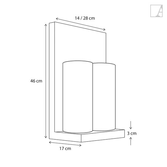Authentage Wandleuchte mit 2 echten Kerzen, Landhausstil LED Bronze-Nickel-Chrom 45cm