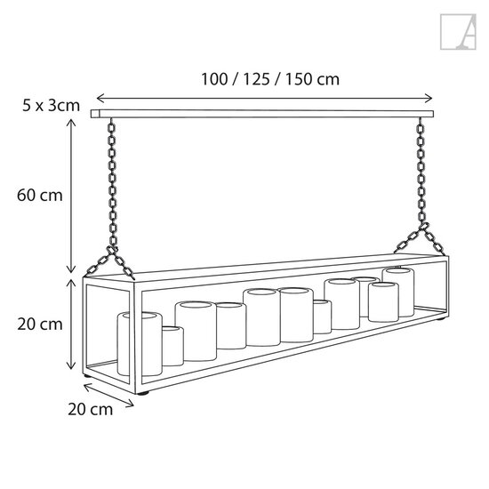 Authentage Lampe suspendue avec bougies en verre rural LED 14 bougies 1,5m