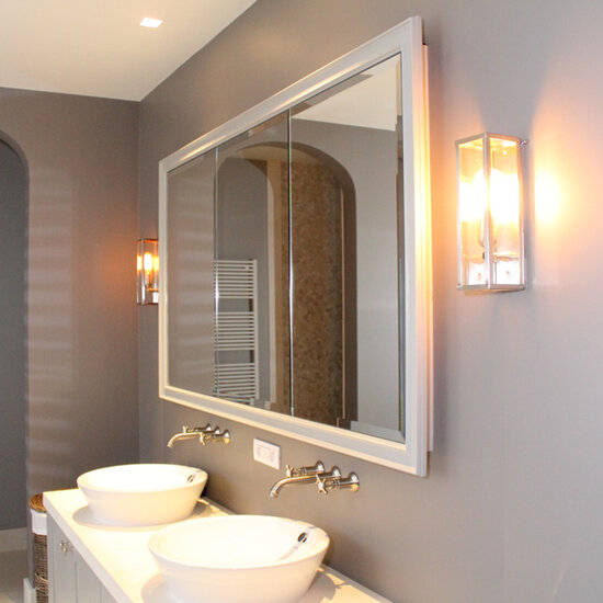 Authentage Lámpara exterior rectangular fachada bronce, níquel, cromo, latón con cristal