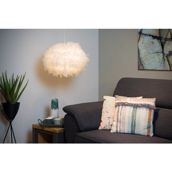 Hanglamp 50 cm met witte veren  E27 pluimen