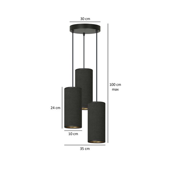 Suspension ronde Albertslund avec 3 tubes modernes noir de jais 3x E27