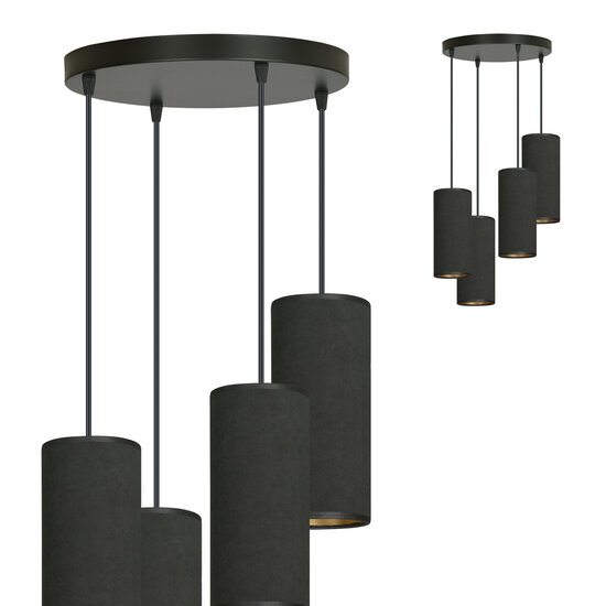 Albertslund large round pendant lamp with 4 black tubes 4x E27
