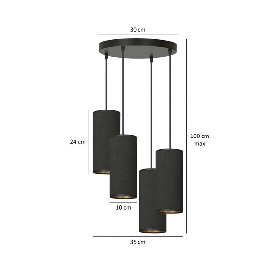 Albertslund large round pendant lamp with 4 black tubes 4x E27